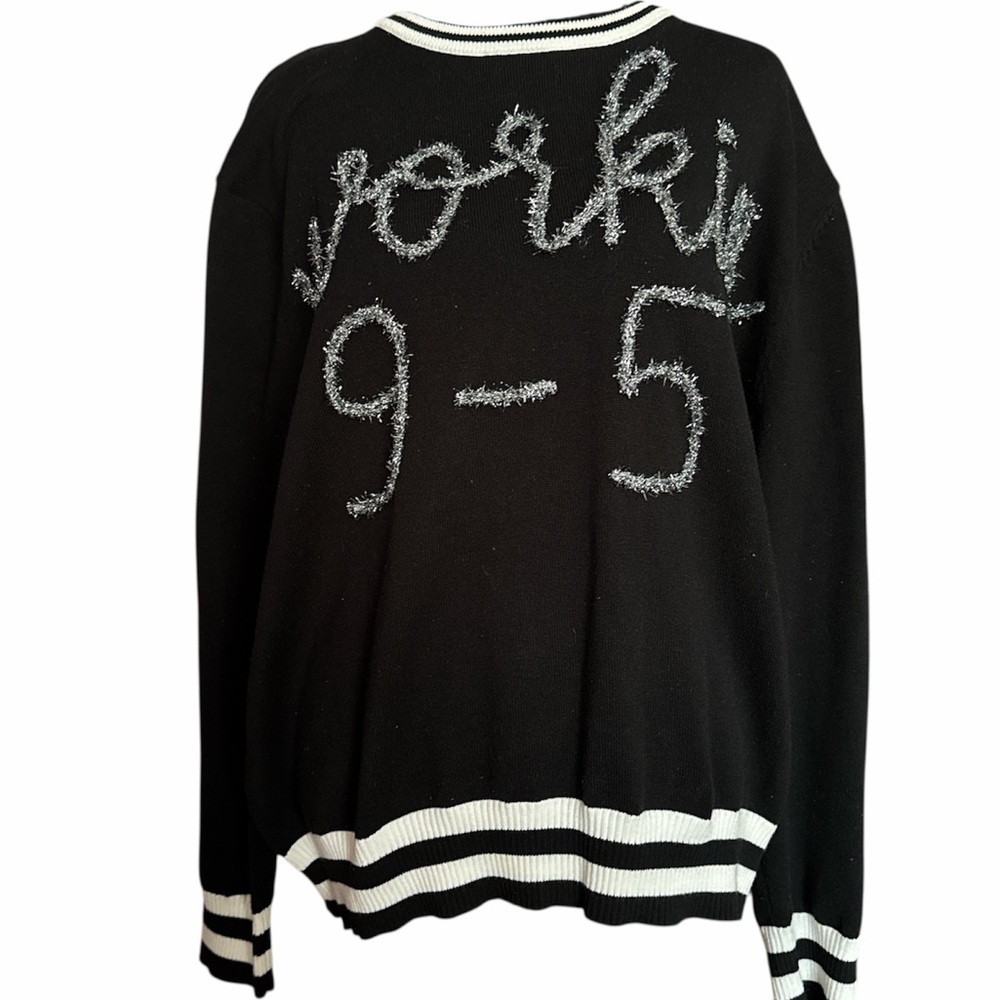 Queen of Sparkles “Workin’ 9 to 5” Black and White Tinsel Sweater- Size L - Picture 4 of 9